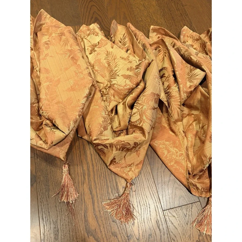 JC Penny Tropical Jacquard Waterfall Valance Orange Gold Tassel Set Of 5